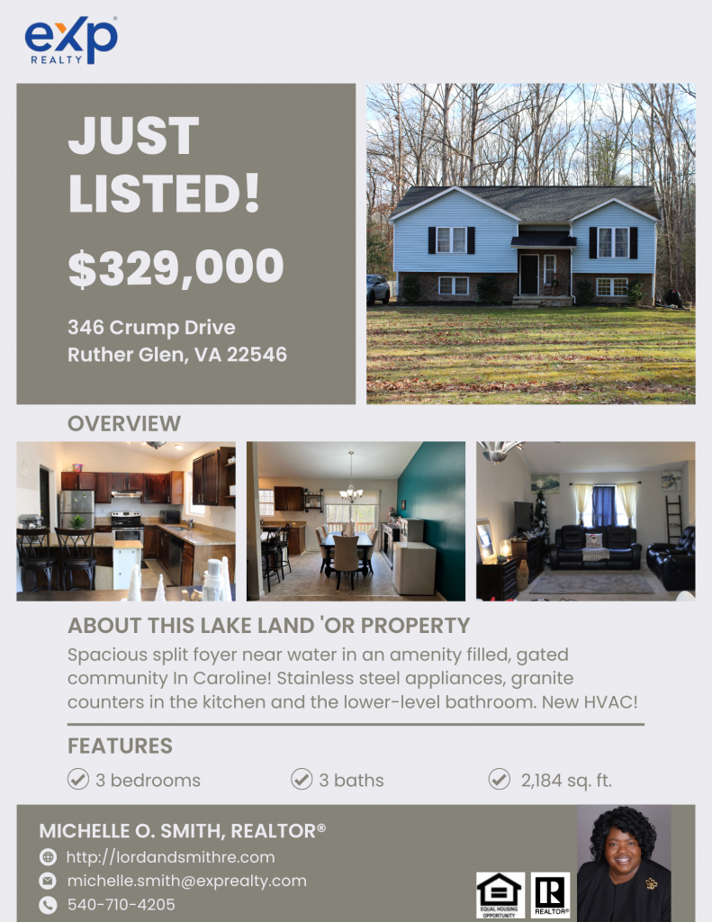 Listing Flyer for 346 Crump Drive, Ruther Glen, VA 22546